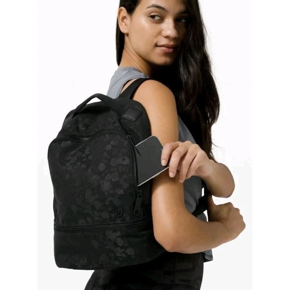 Lululemon Black Camouflage Backpack Medium‎ Polyester Travel School Camo Zip EUC